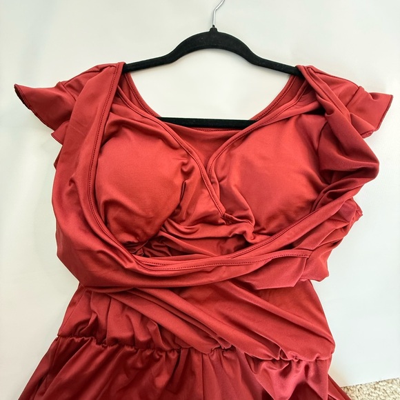 Romper Burnt orange ruffle cap sleeves removable bra pads and pockets size large - Picture 9 of 11